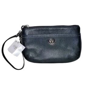 NWT Coach Black Pebbled Leather Wristlet with Silver Hardware